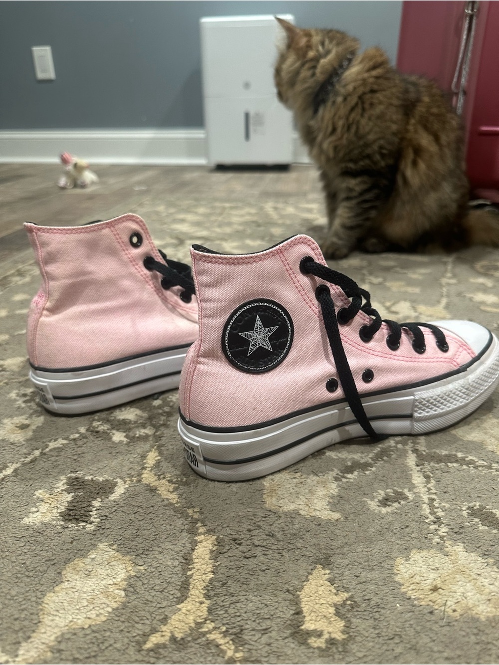 Converse High Top Platform Sneakers - light pink spider web logo